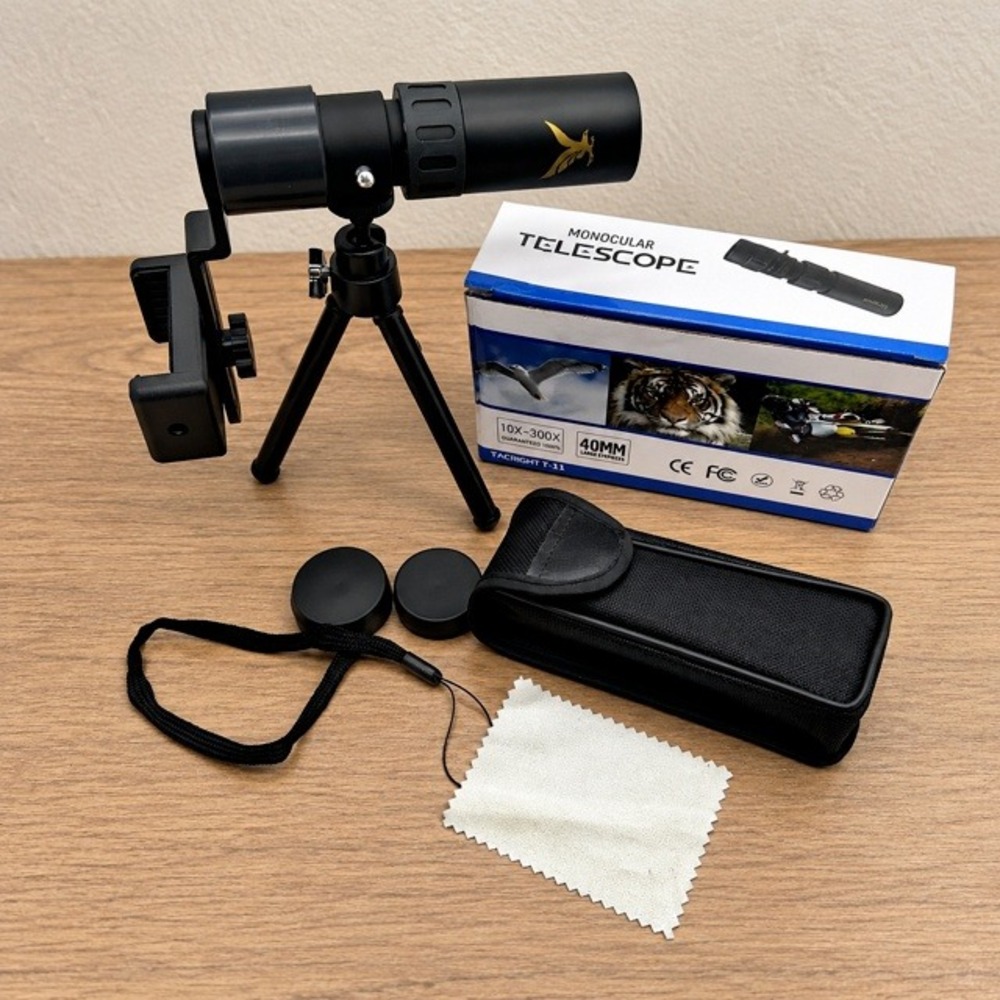 TacRight T-11 10-300X40mm Monocular Telescope Tripod Phone Adapter Kit